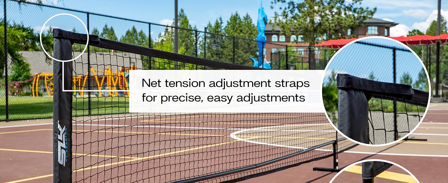 Net tension adjustment straps for precise, easy adjustments.